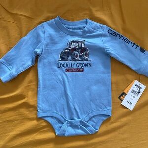 Carhartt Light Blue Baby Onesie with Tractor Design 6 Months